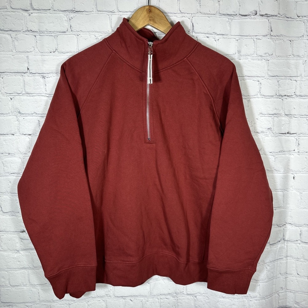 American Giant Sweatshirt Mens Large Red Midweight Carolina Quarter Zip NWOT